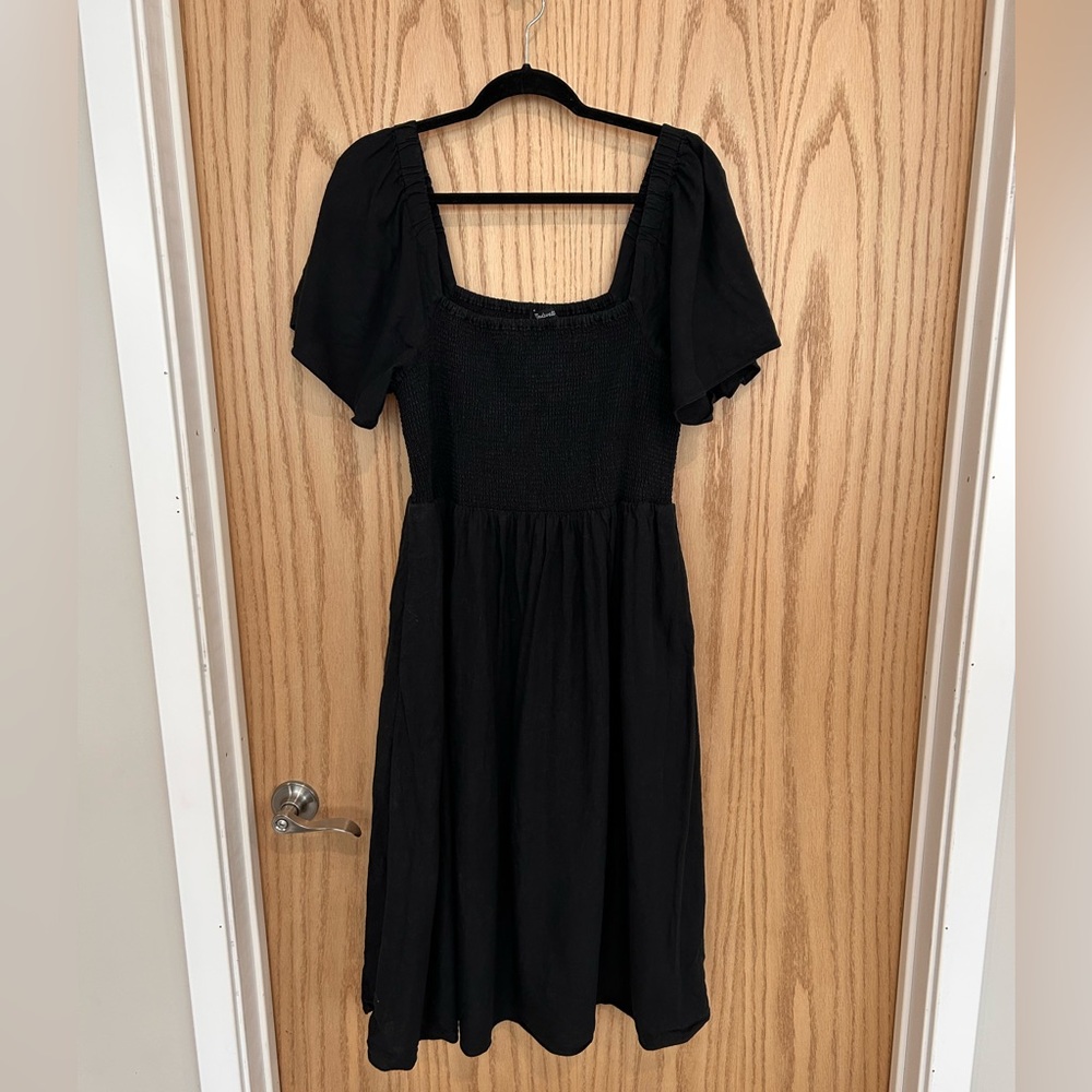 Madewell Black Smocked Midi Dress - Picture 2 of 3